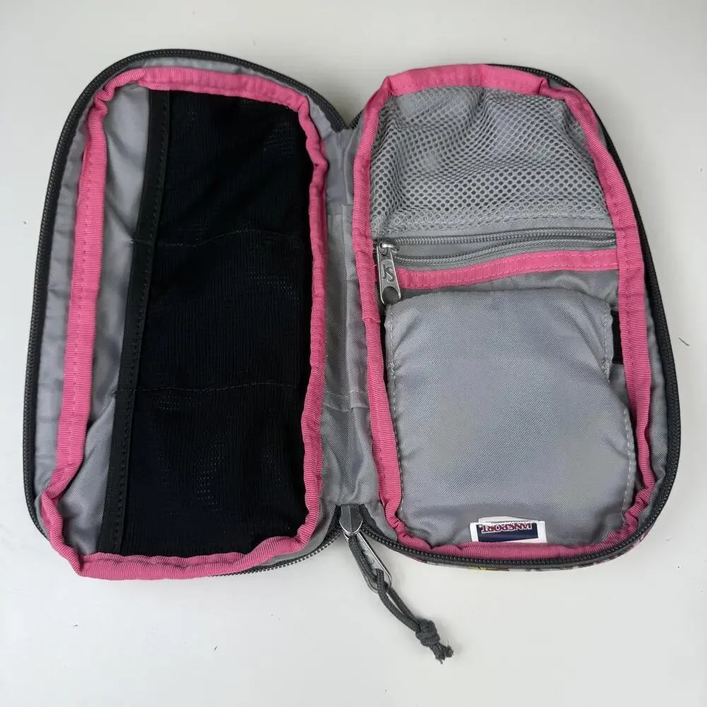 Jansport Concrete Gray Pink Floral Girls Pencil Calculator Bag Multi School